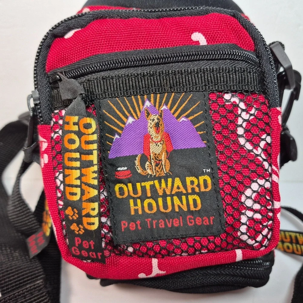 Outward Hound Travel Gear Adjustable Water Bottle Holder w/Bowl Red White Floral